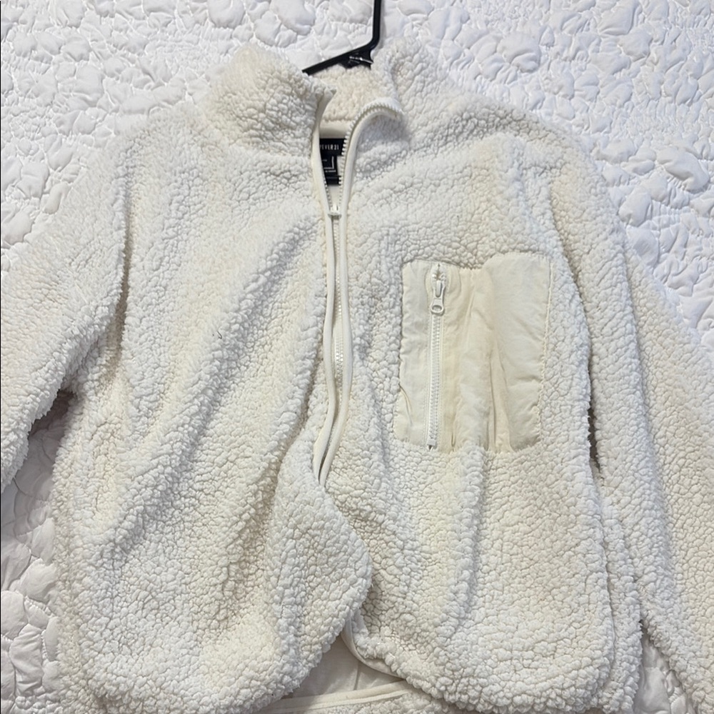 Forever 21 White Teddy Jacket Plush Fleece